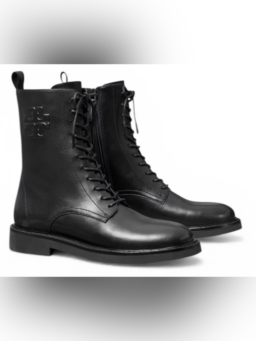 Tory Burch Leather T Embossed Combat Lace Up Boot Us 9 New